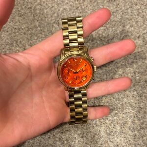 Michael Kors Orange Dial Gold Watch